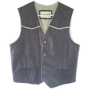 Vintage Fieldmaster Leather Sherpa Lined Vest Sz LG Western Cowboy Chor jacket